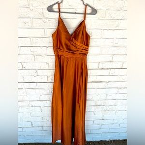 Burnt Orange A-Line Sleeveless Long Silk Satin Bridesmaid/Formal Dress
